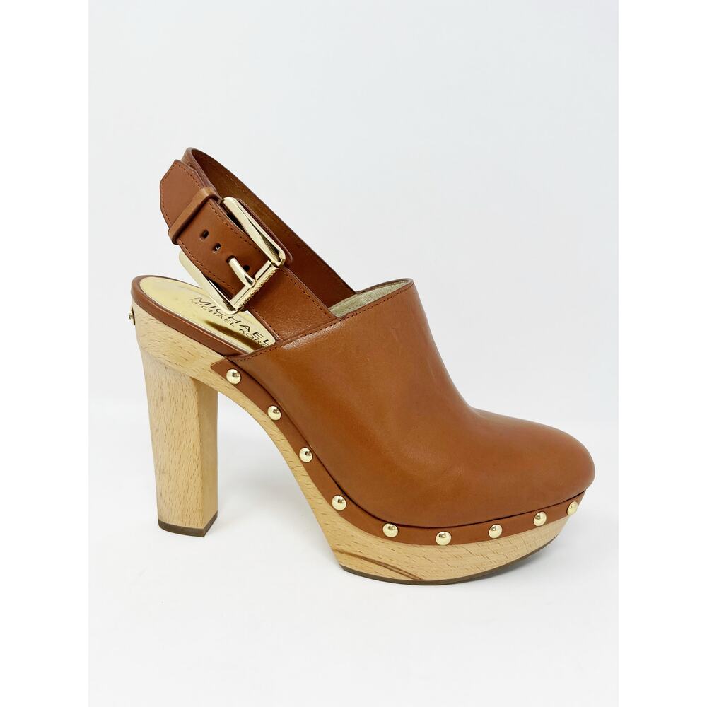 MICHAEL Michael Kors Beatrice Brown Platform Slingback Clog Heels SZ 8